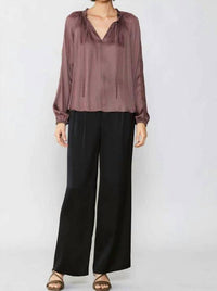 current air Lace Contrast Sleeve Ruffle Detail Blouse in purple - women's blouse - view 4