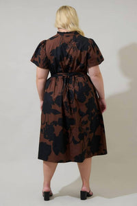 SUGARLIPS Somerton Floral Midi Dress in brown - women's dress - detail view