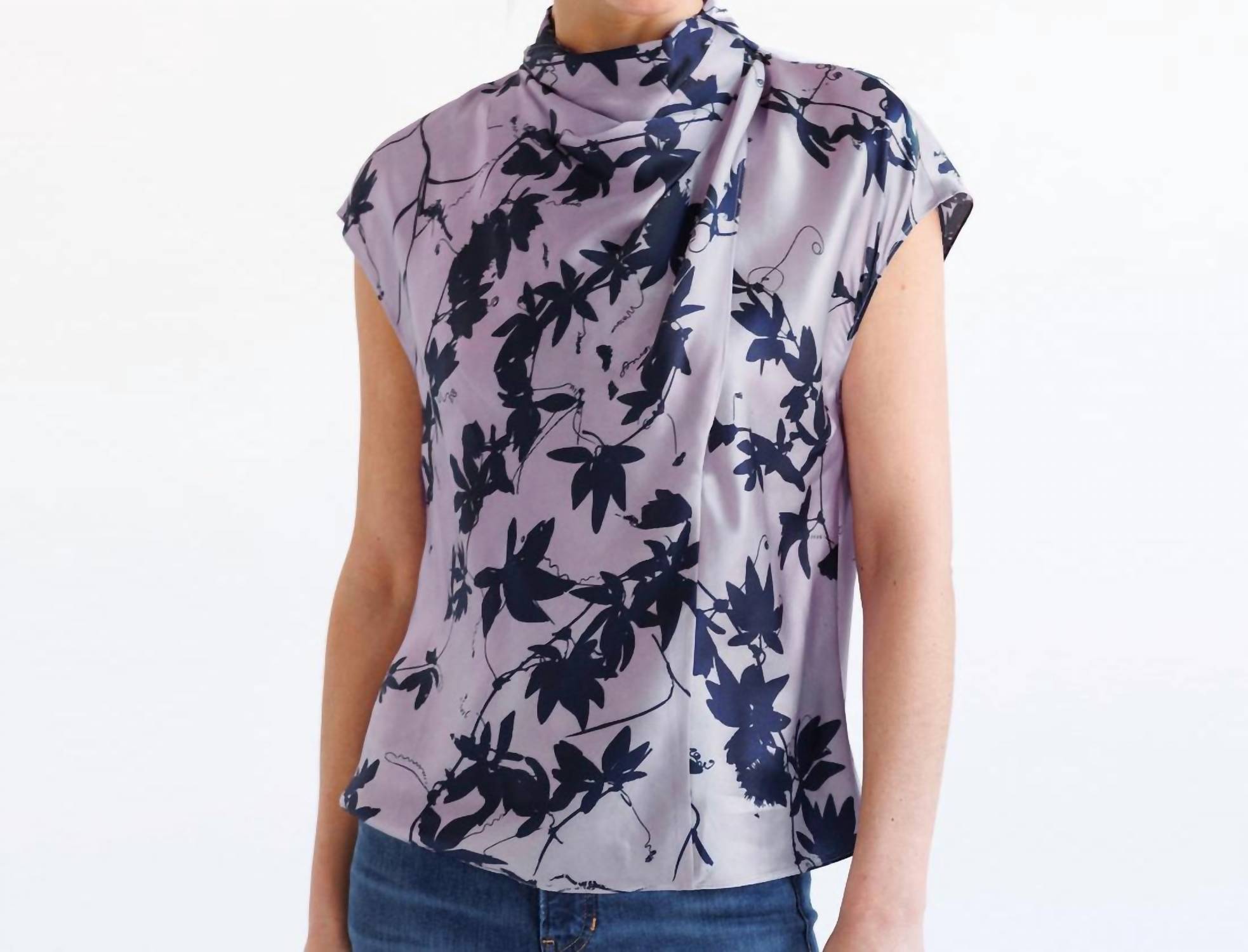 Gabriel + Simone Floral Charmeuse Cowl Top in passion flower - women's tank top - alternate view