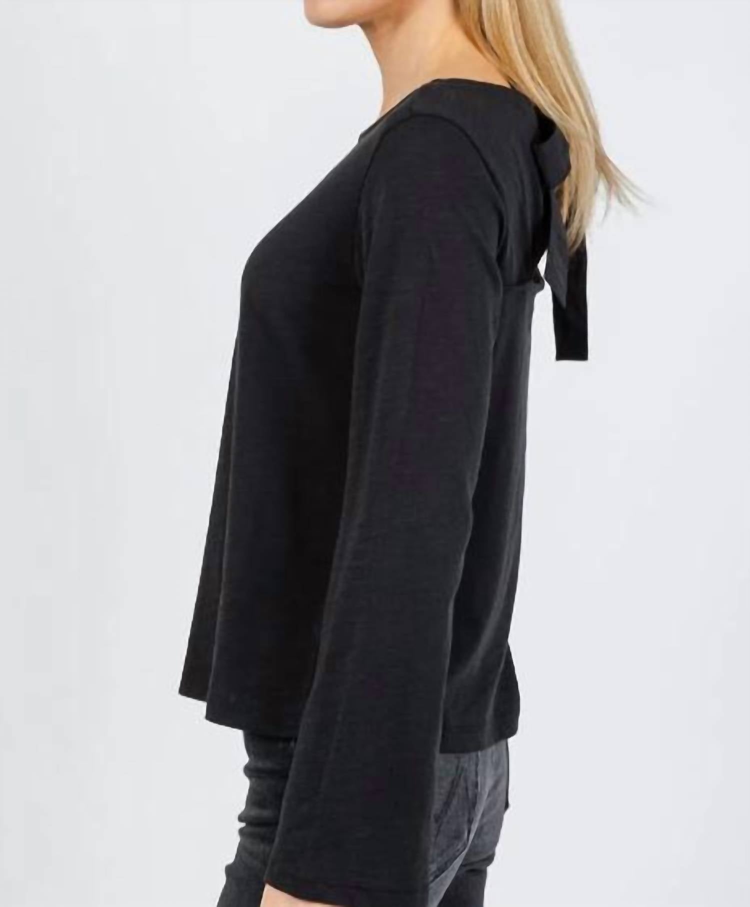 Nation LTD Tavin Tie Back Long Sleeve Top in jet black - women's long sleeve top - detail view