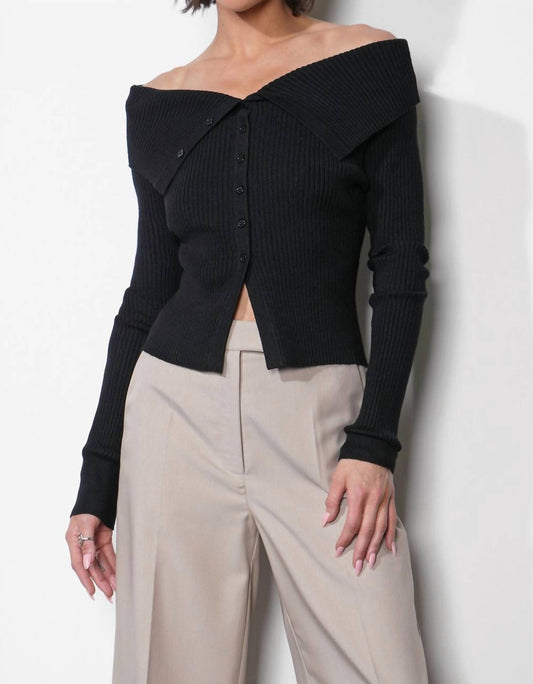 Greylin - Linnea Button Down Off Shoulder Sweater Top