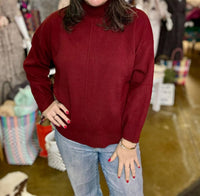 Blu Pepper - Solid Mock Neck Seam Front Knit Sweater