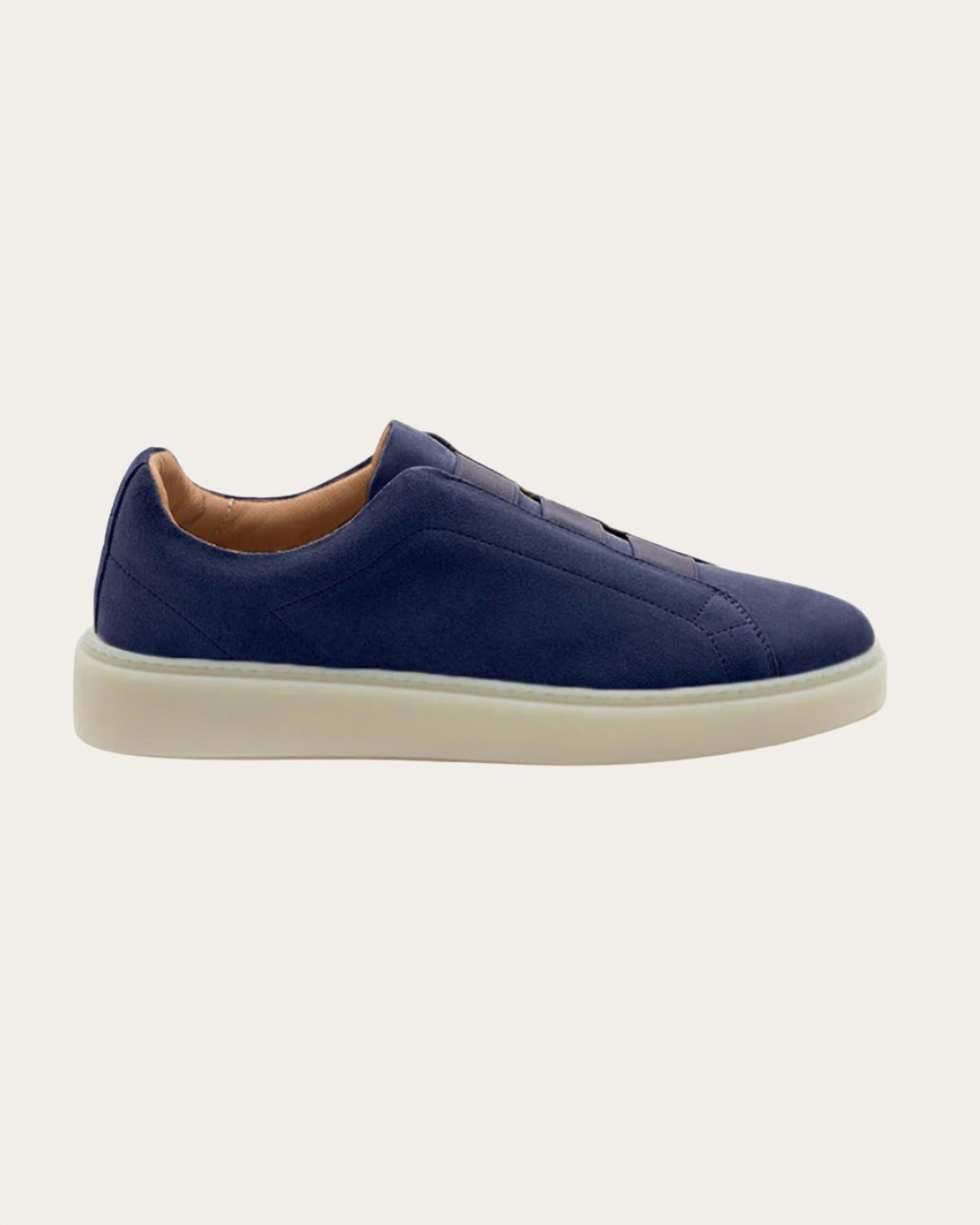 Fabiano Ricci Men's Velour Abisso Suede Slip-on Sneakers in navy blue - men's sneaker