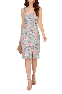 Adrianna Papell - Floral Matelasse Square Neck Dress