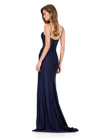 ASHLEYlauren Corset Beaded Bustier Gown in navy - women's dress - alternate view