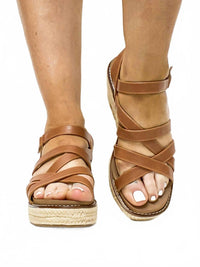Corkys Footwear Women's All Nighter Wedge Sandal in brown - women's shoe - detail view