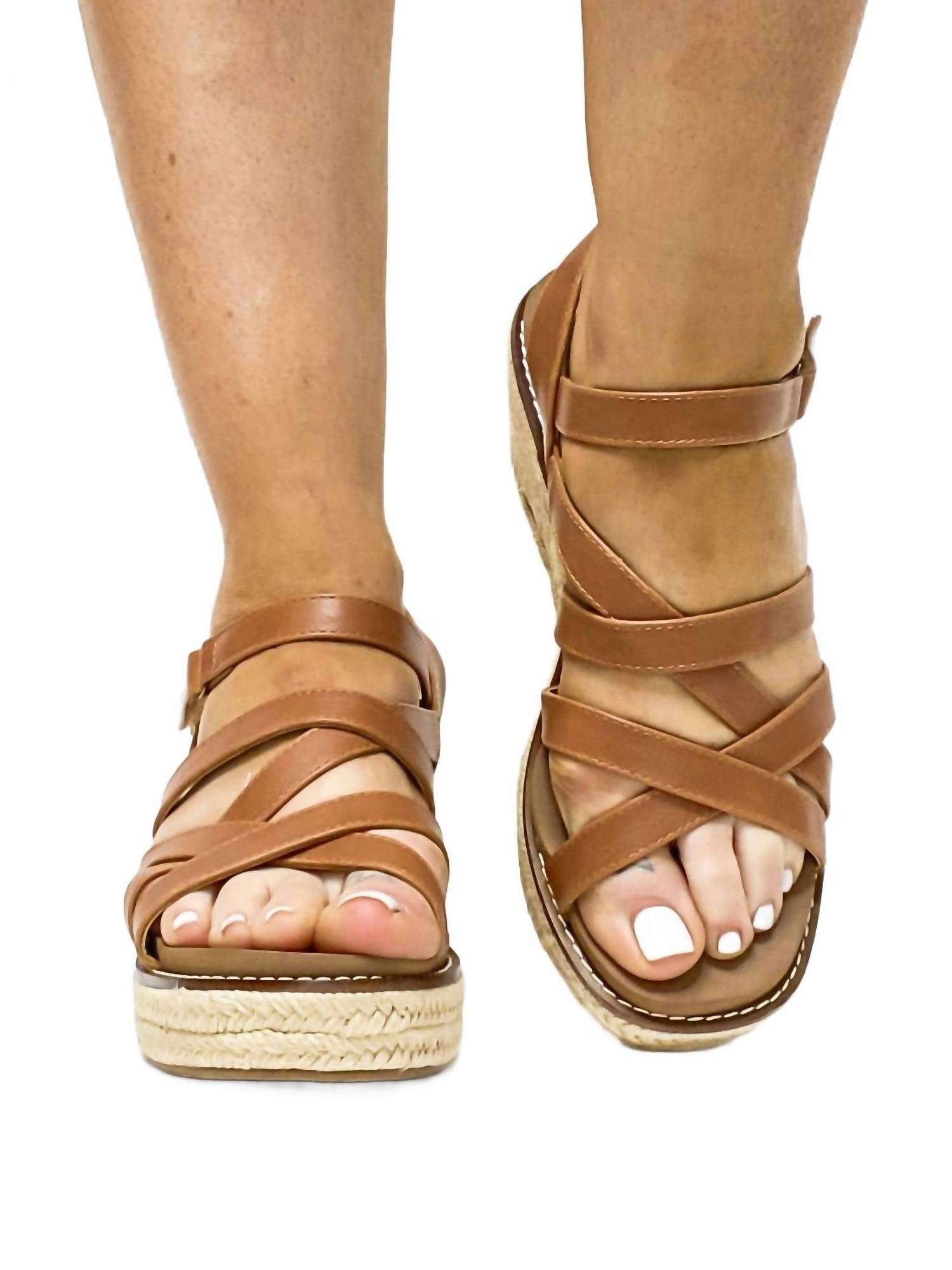 Corkys Footwear Women's All Nighter Wedge Sandal in brown - women's shoe - detail view