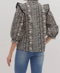 Entro - Floral Striped Flounced Top