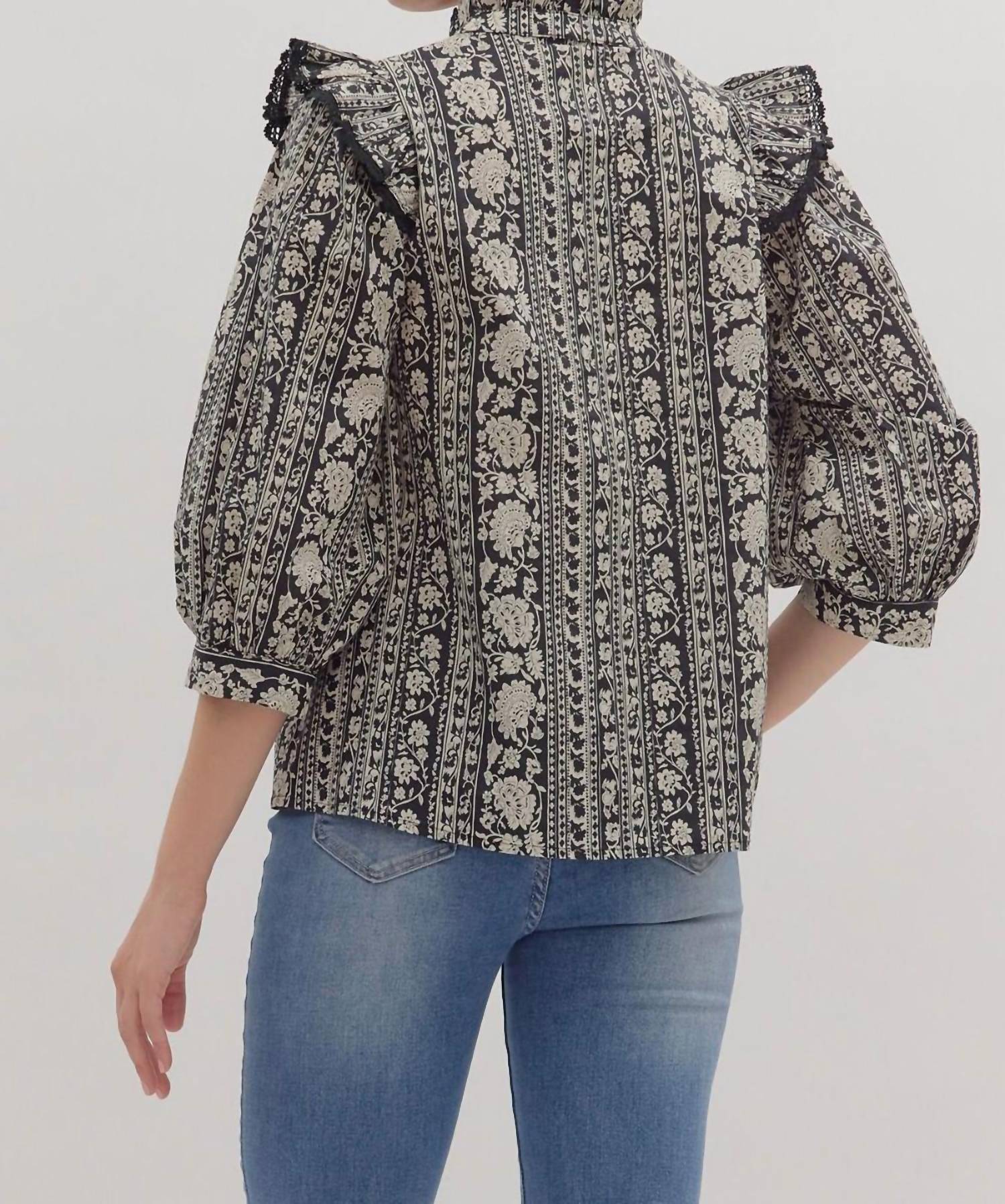 Entro - Floral Striped Flounced Top