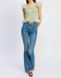 En Saison Rylee Peplum Top in sage green - women's blouse