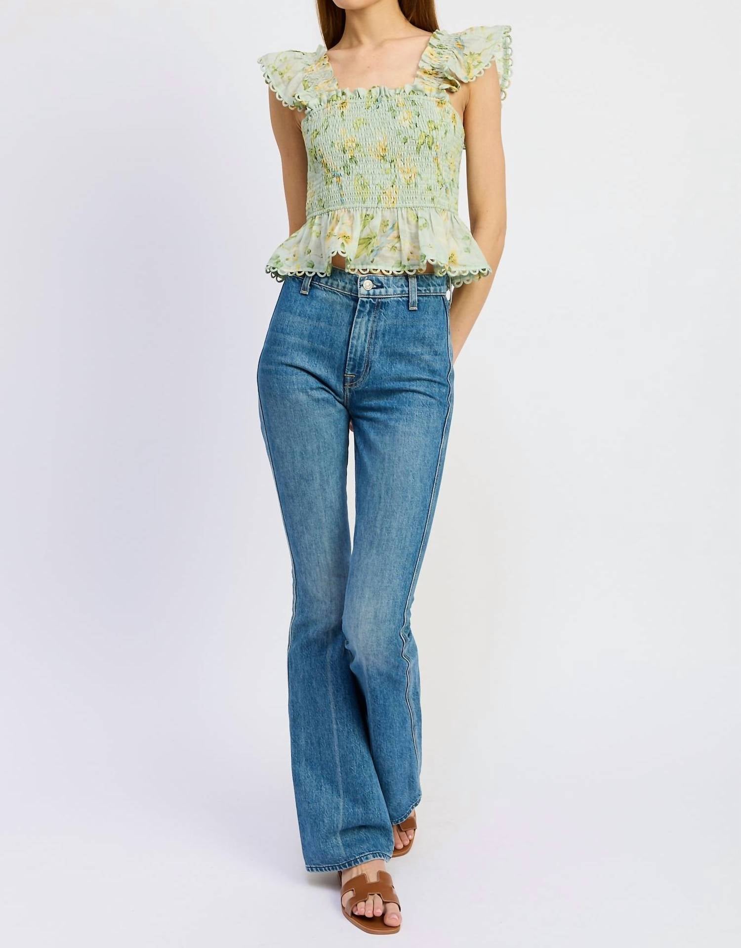 En Saison Rylee Peplum Top in sage green - women's blouse