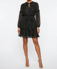 Laundry By Shelli Segal - Metallic Chiffon Short Ruffle Hem Dress