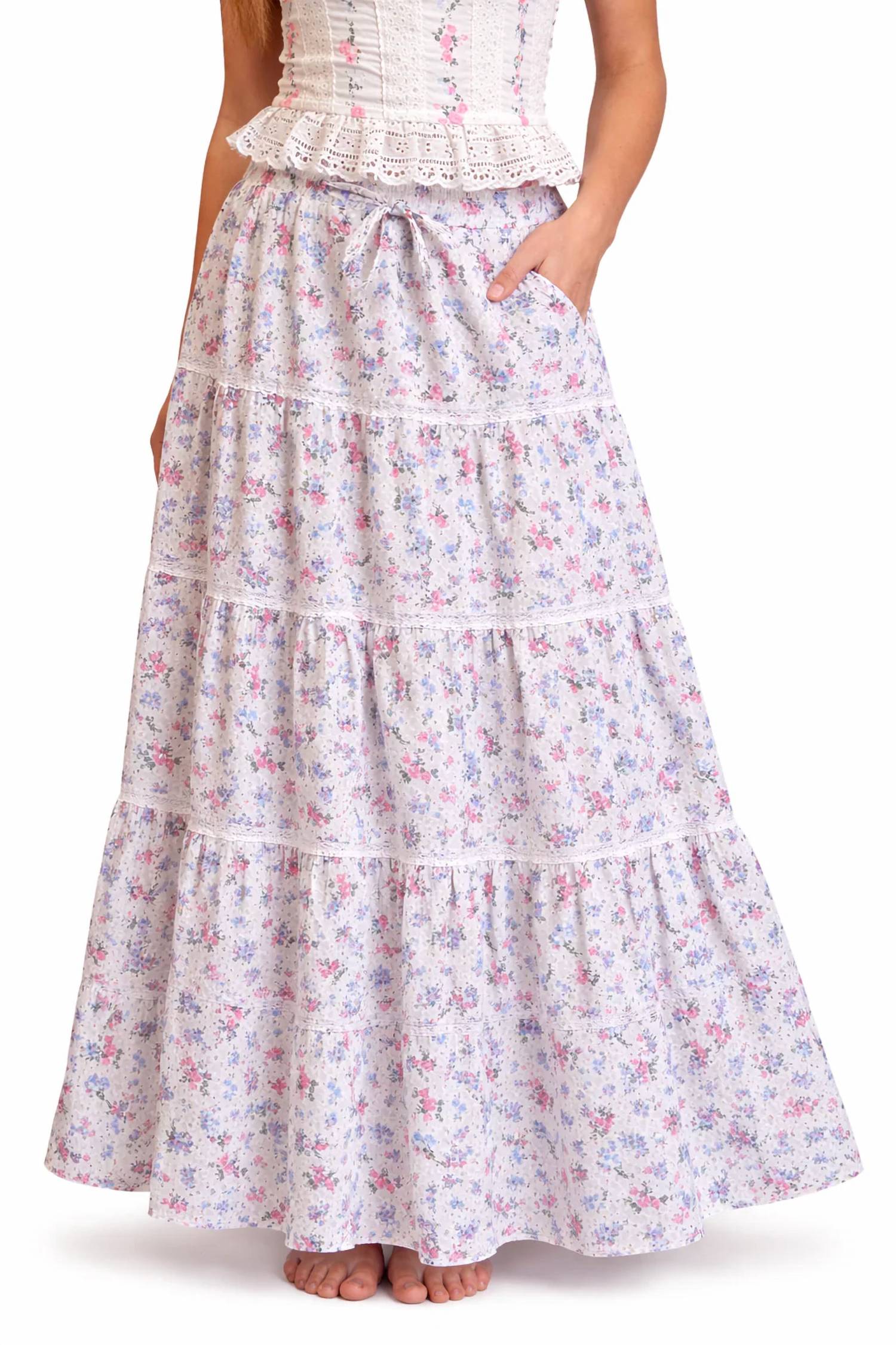 Flowers By Zoe - Girls Violet Eyelet Printed Maxi Skirt