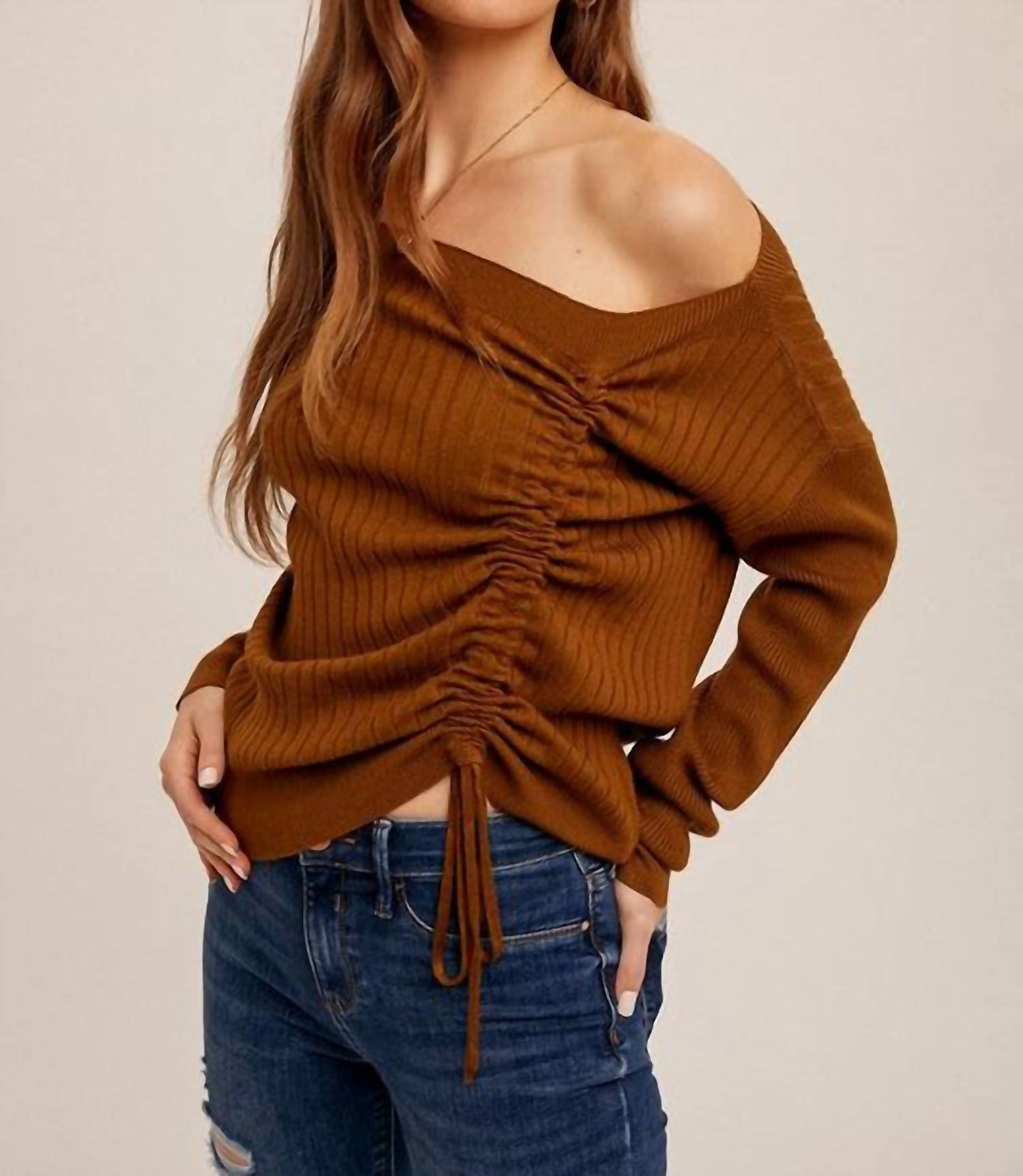 Hem & Thread - Ruched Drawstring Asymetrical Sweater
