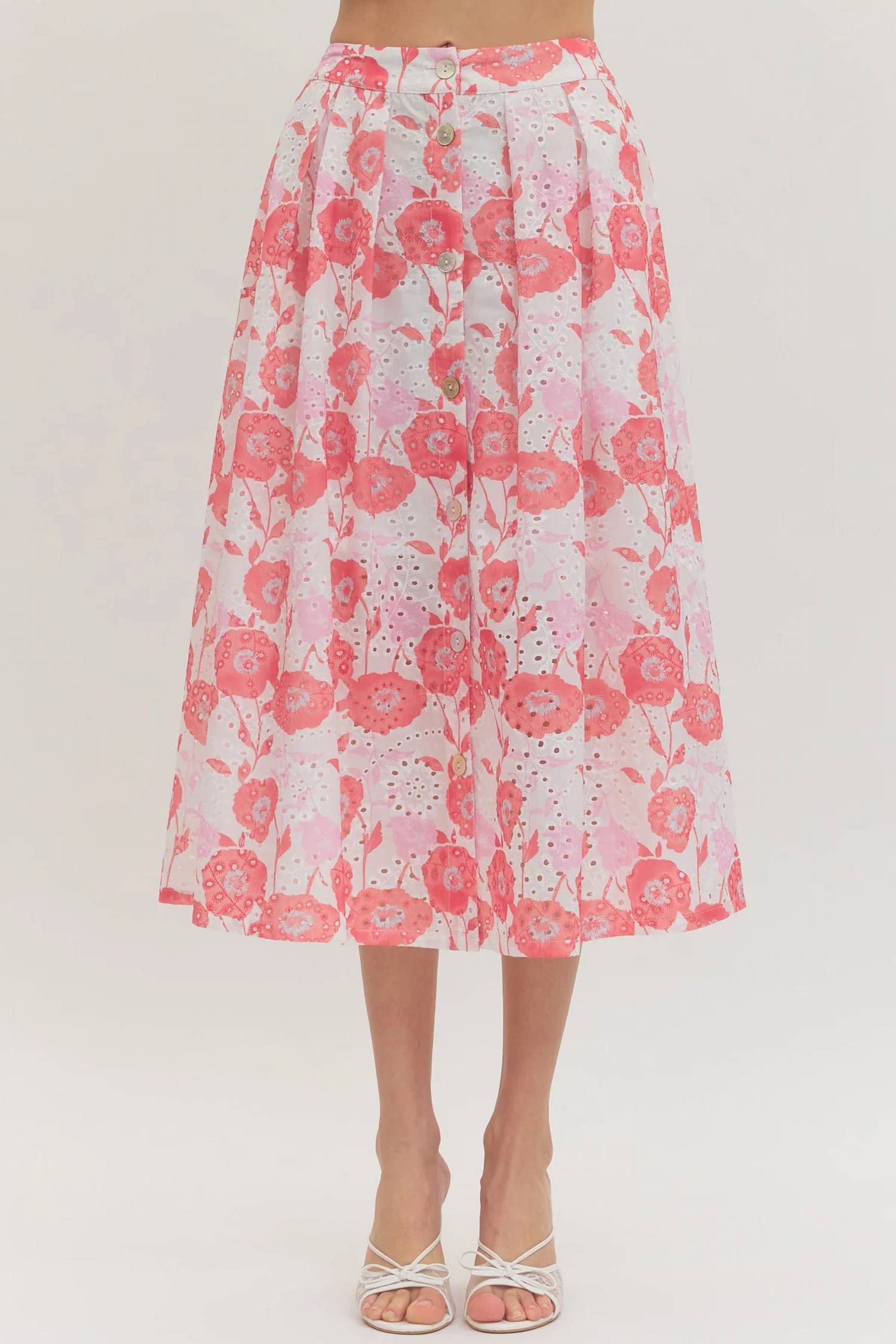 Entro - Button Detailed Floral Midi Skirt