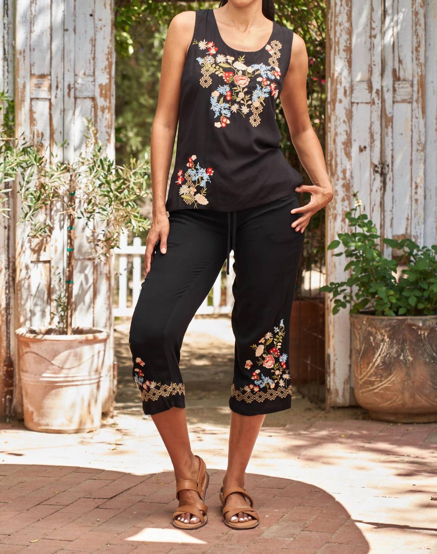 PAPARAZZI Viscose Embroidered Crop Pant in black - women's pants - view 4