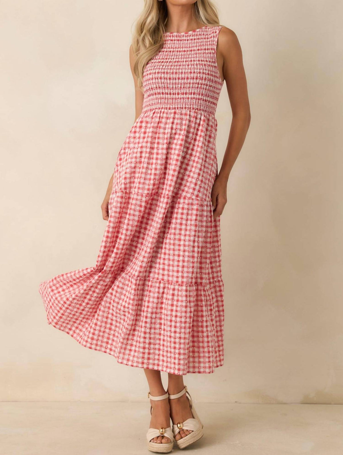 Thml - Picnic Promises Gingham Eyelet Cotton Midi Dress