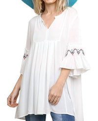 Umgee - Embroidered Bell Sleeve Tunic Top