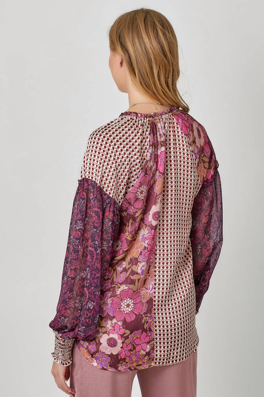 Mystree - Mixed Print Long Sleeve Blouse