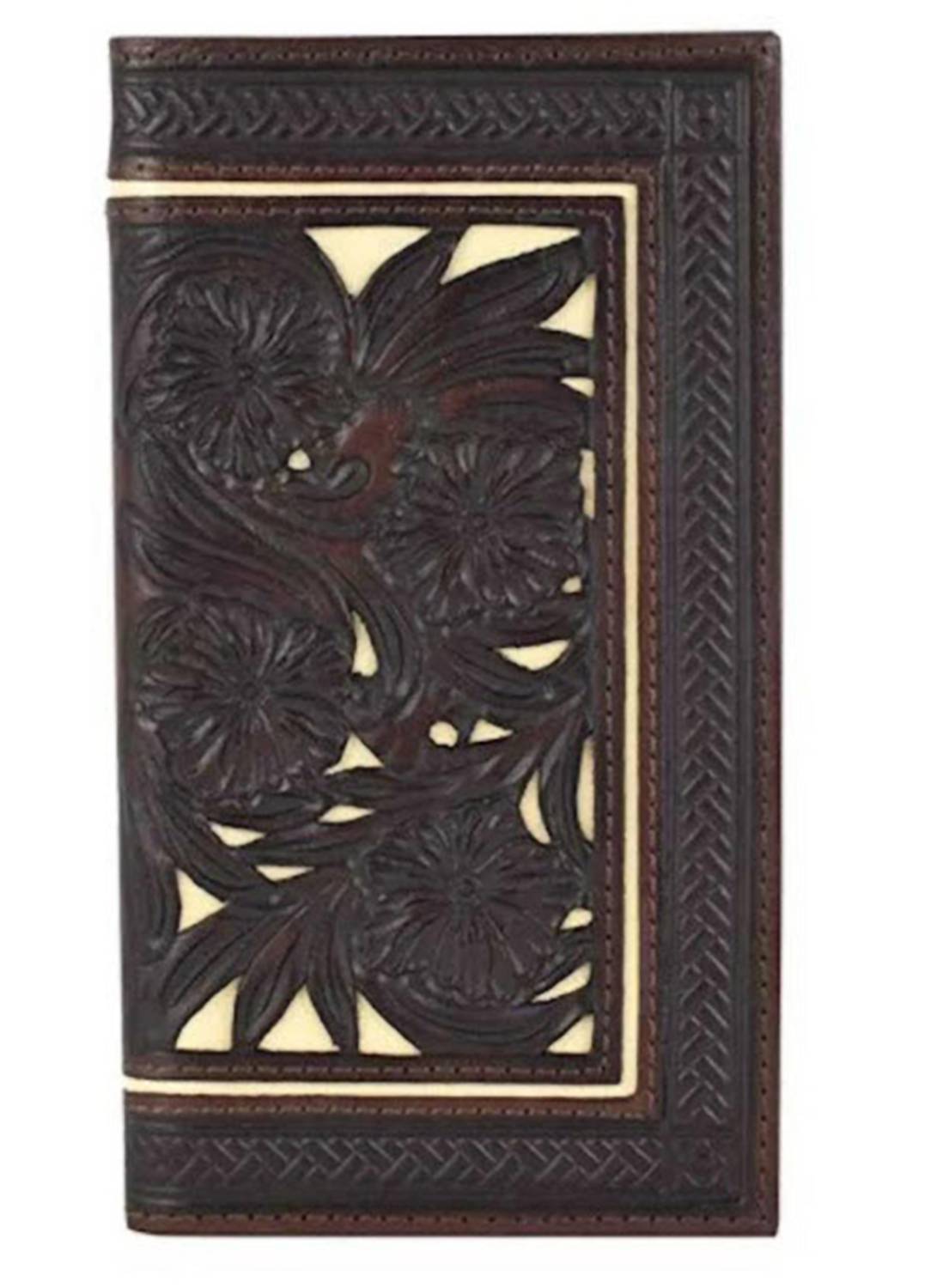 Tony Lama - Men's Genuine Leather Inset Tooled Rodeo Wallet