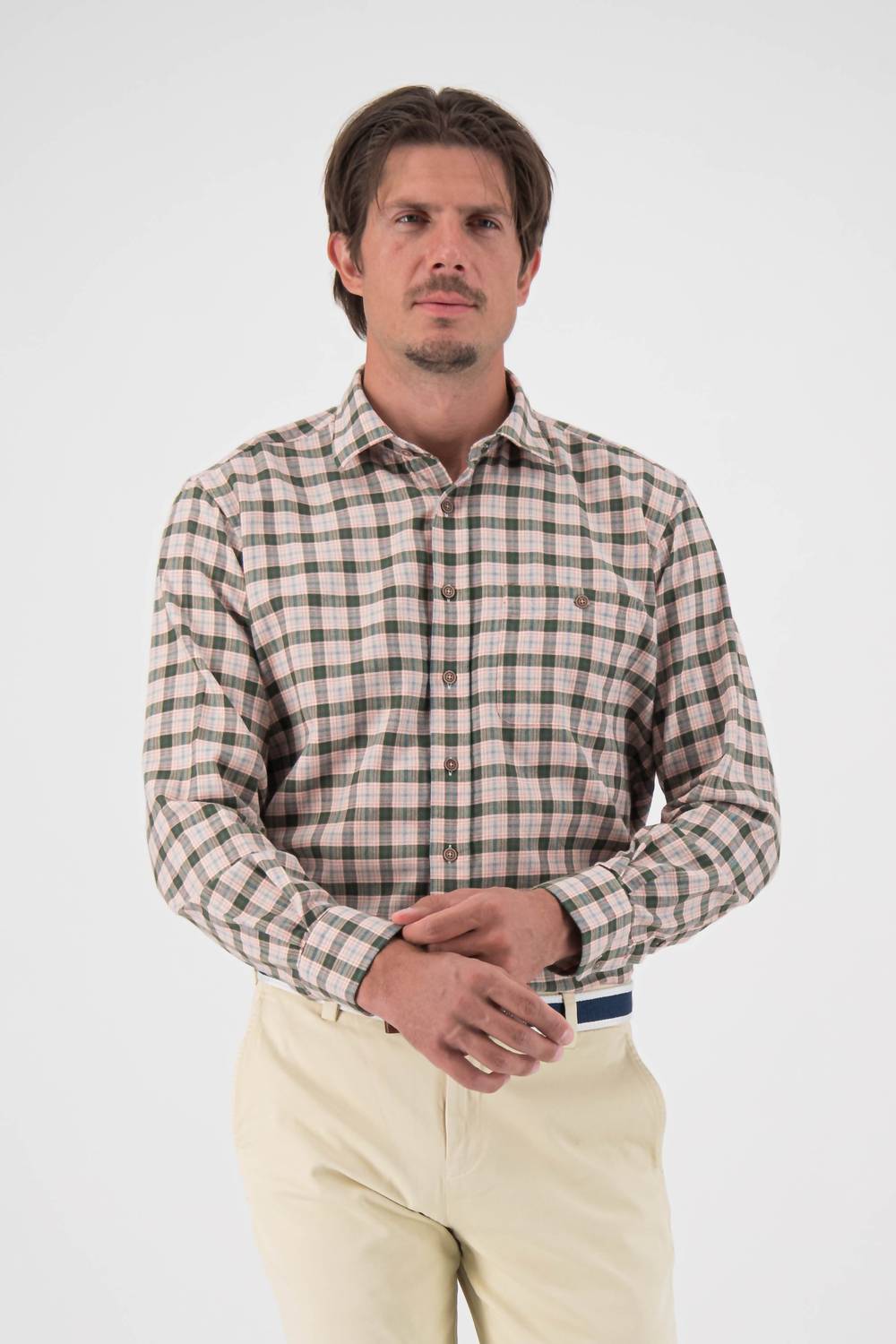 Turtleson Wilder Brushed Twill Sport Shirt in khaki glen - men's shirt
