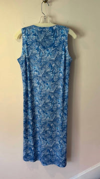 Nally & Millie Women's Chintz Print Hi-lo Dress in blue white - women's dress - detail view