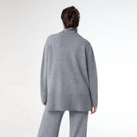 COCO + CARMEN Heavenly-Luxe Cowl Neck Top with Rib Trim in grey - women's sweater - detail view