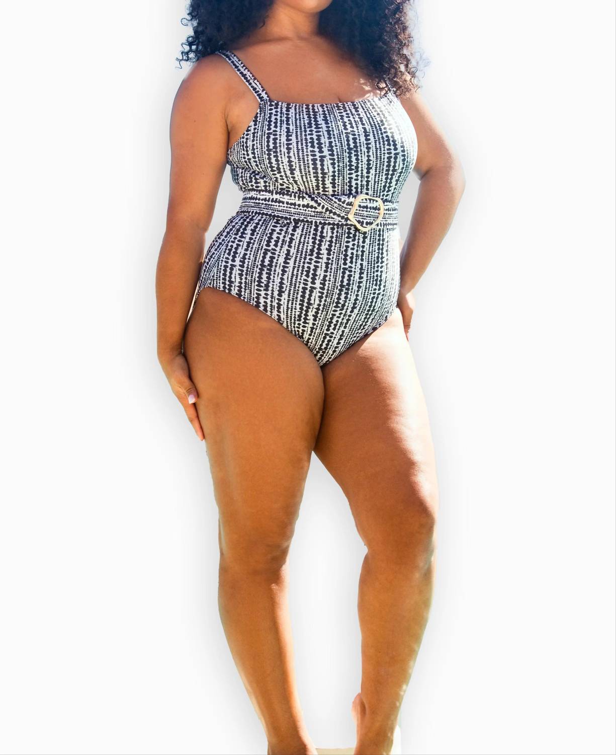 Fashion Szn Curve - Square Neck Sculpting Belted Swimsuit