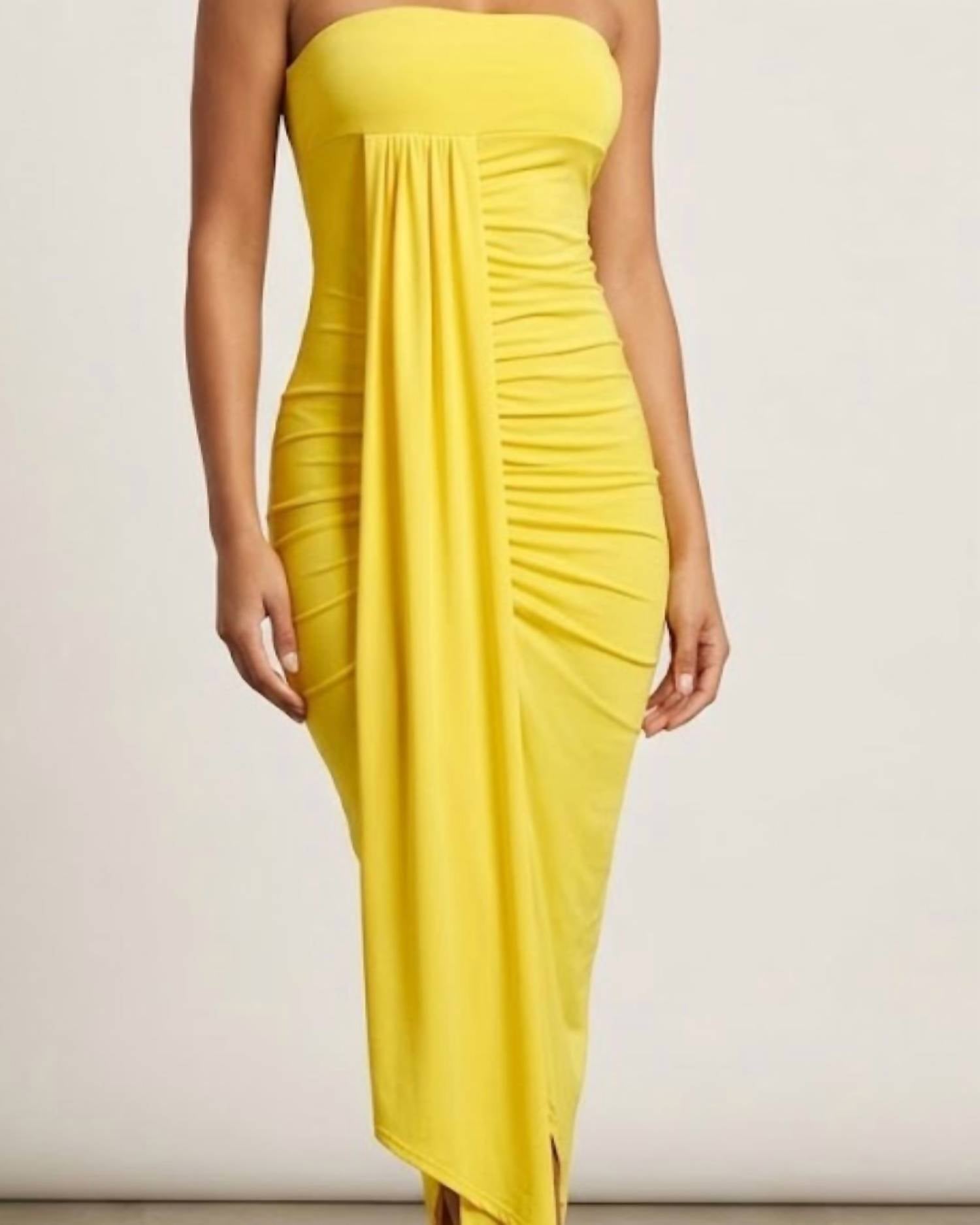 mundefeis Strapless Midi Dress in sunshine yellow - women's dress - detail view
