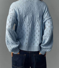 bishop + young CREWNECK POINTELLE SWEATER in light blue - women's sweater - detail view