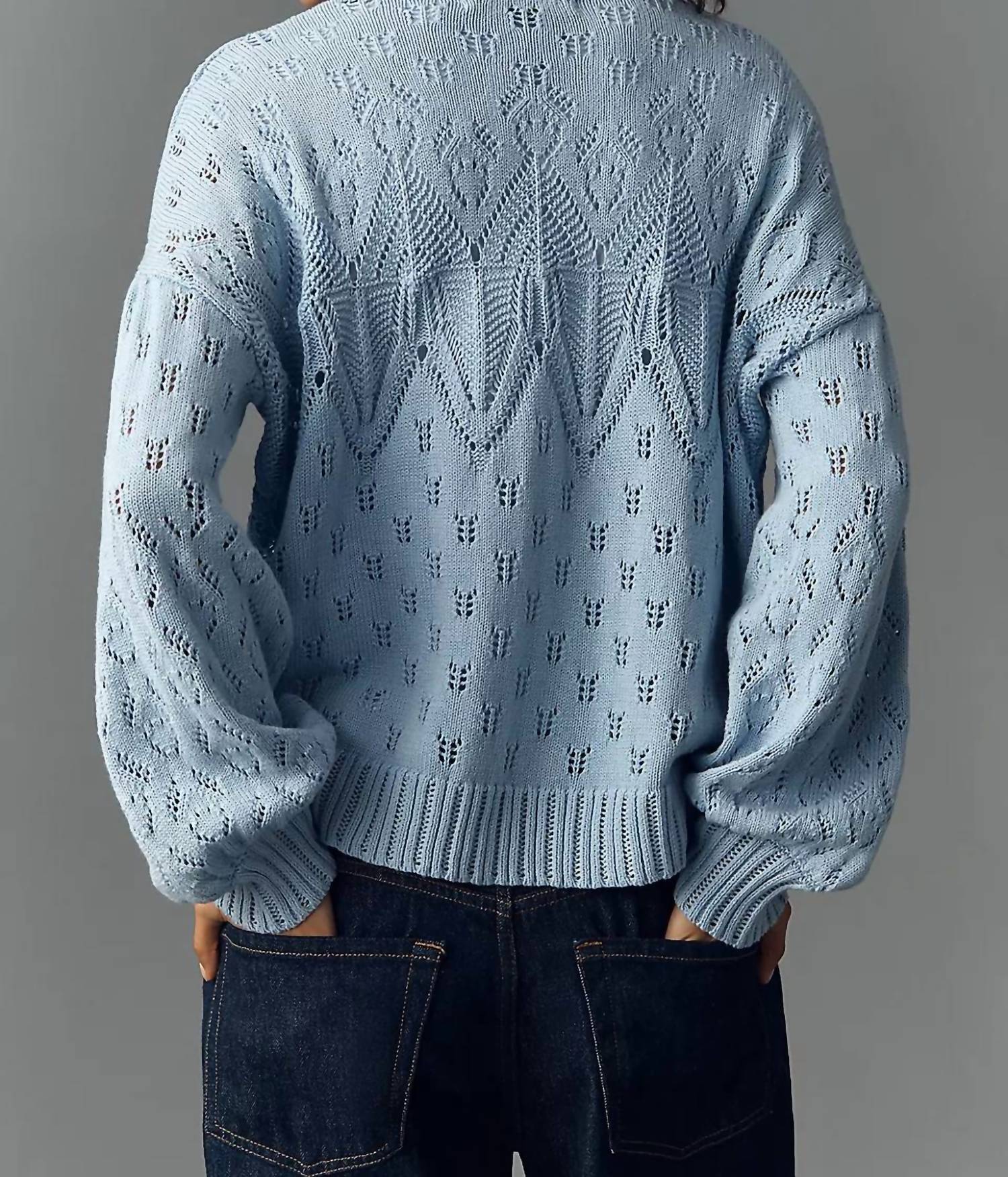 bishop + young CREWNECK POINTELLE SWEATER in light blue - women's sweater - detail view