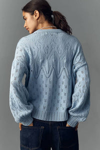bishop + young CREWNECK POINTELLE SWEATER in light blue - women's sweater - alternate view