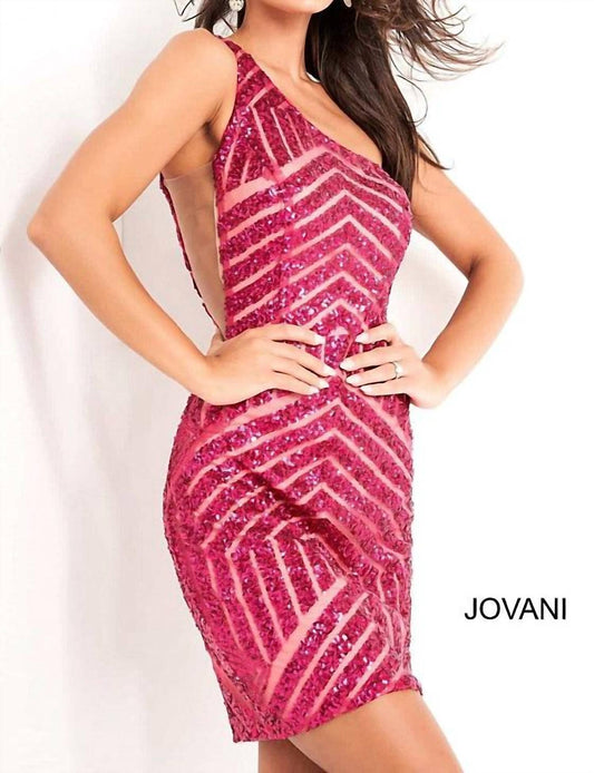 Jovani - One Shoulder Chevron Sequin After Prom Dress