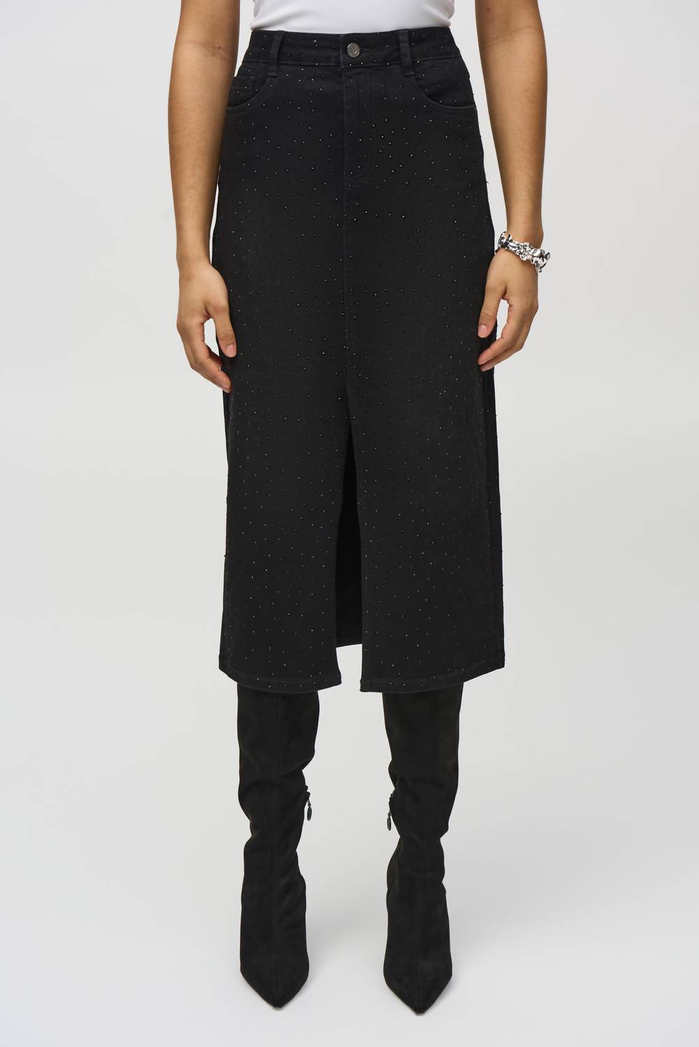Joseph Ribkoff - Classic Denim Pencil Skirt With Rhinestones