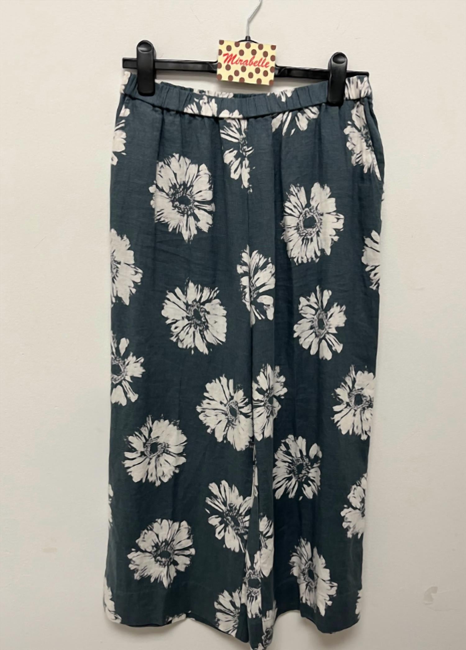 ROSSO35 Women's Linen Drawstring Pants in anthracite off white - women's pants