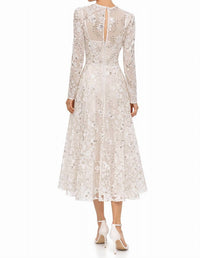 DRESS THE POPULATION Embellished Tea-length Midi Dress in white - women's dress - detail view