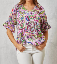 Savanna Jane - Floral Embroidery Paisley Print Blouse