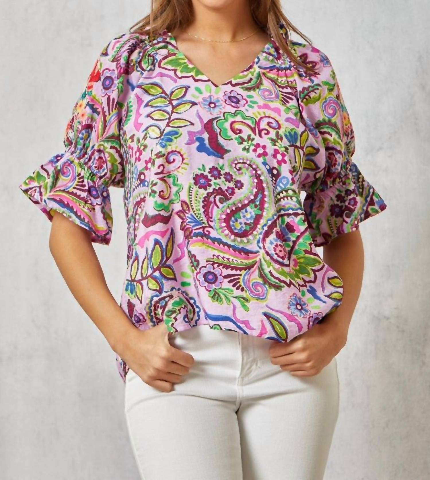 Savanna Jane - Floral Embroidery Paisley Print Blouse