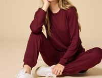 SOFTiES Jersey Crew Neck Lounge Set in cherry cola - women's sleepwear - view 4
