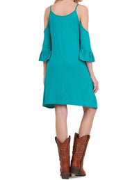 Umgee - Open Shoulder Ruffle Sleeve Dress