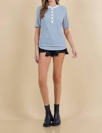 Doe And Rae - Striped Contrast Hem Henley Top