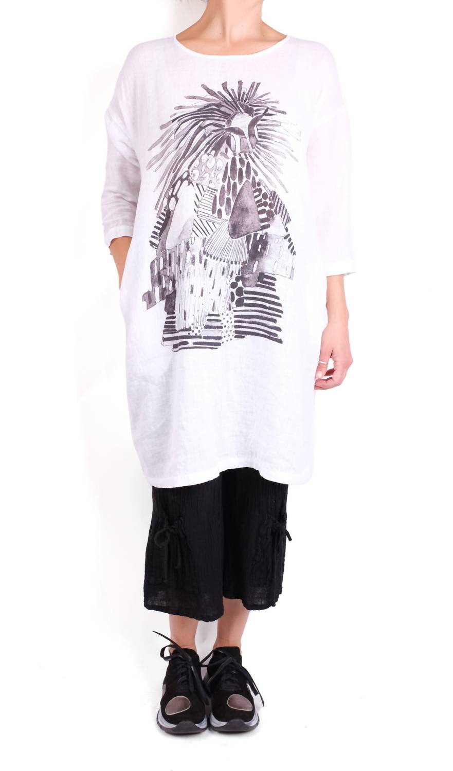 Grizas - Linen Print Three Quarter Sleeve Tunic