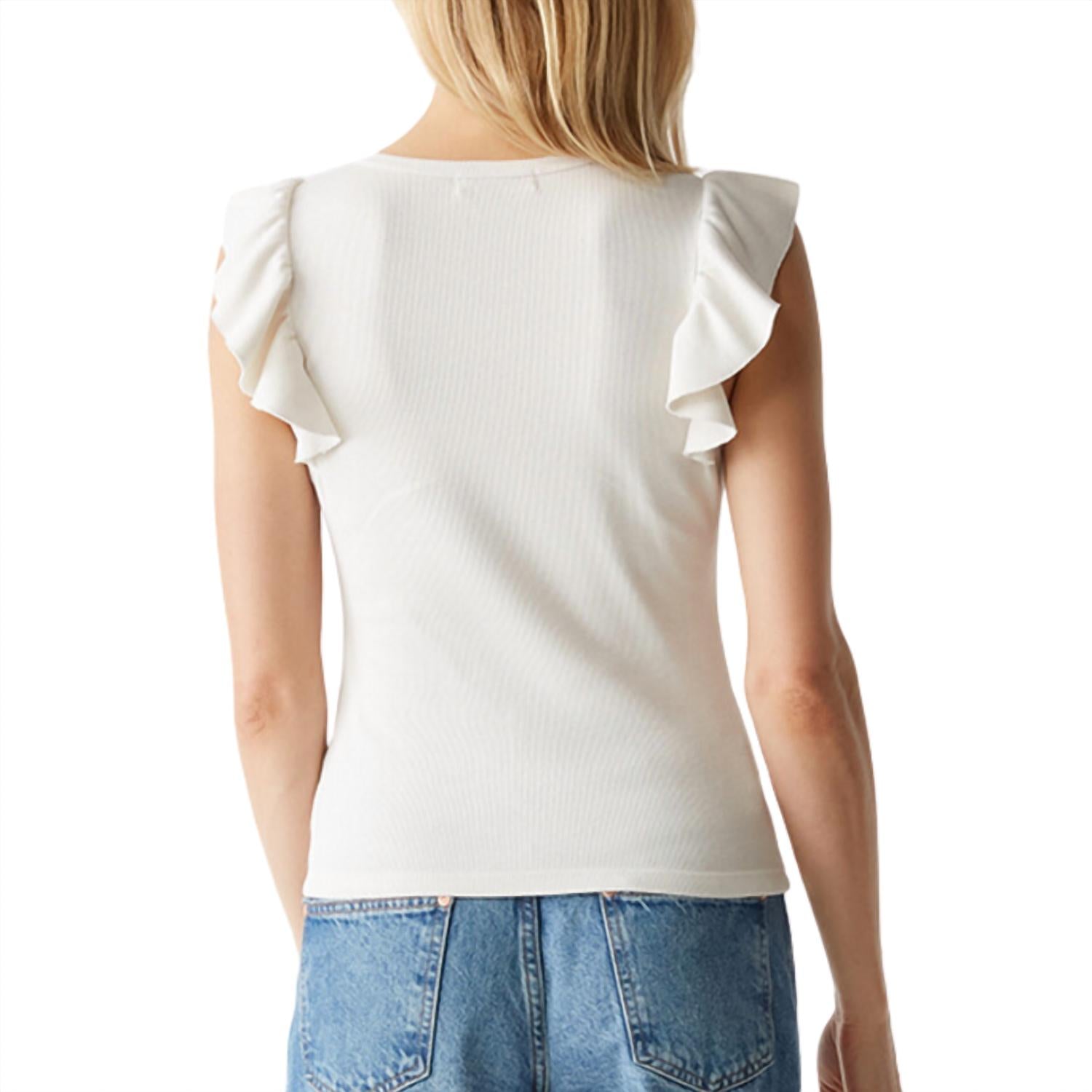 Michael Stars Women's Rina Flutter Sleeve Top in chalk - women's blouse - detail view