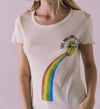 Chaser Rolling Stones Rainbow Tee in off white - women's t-shirt - detail view