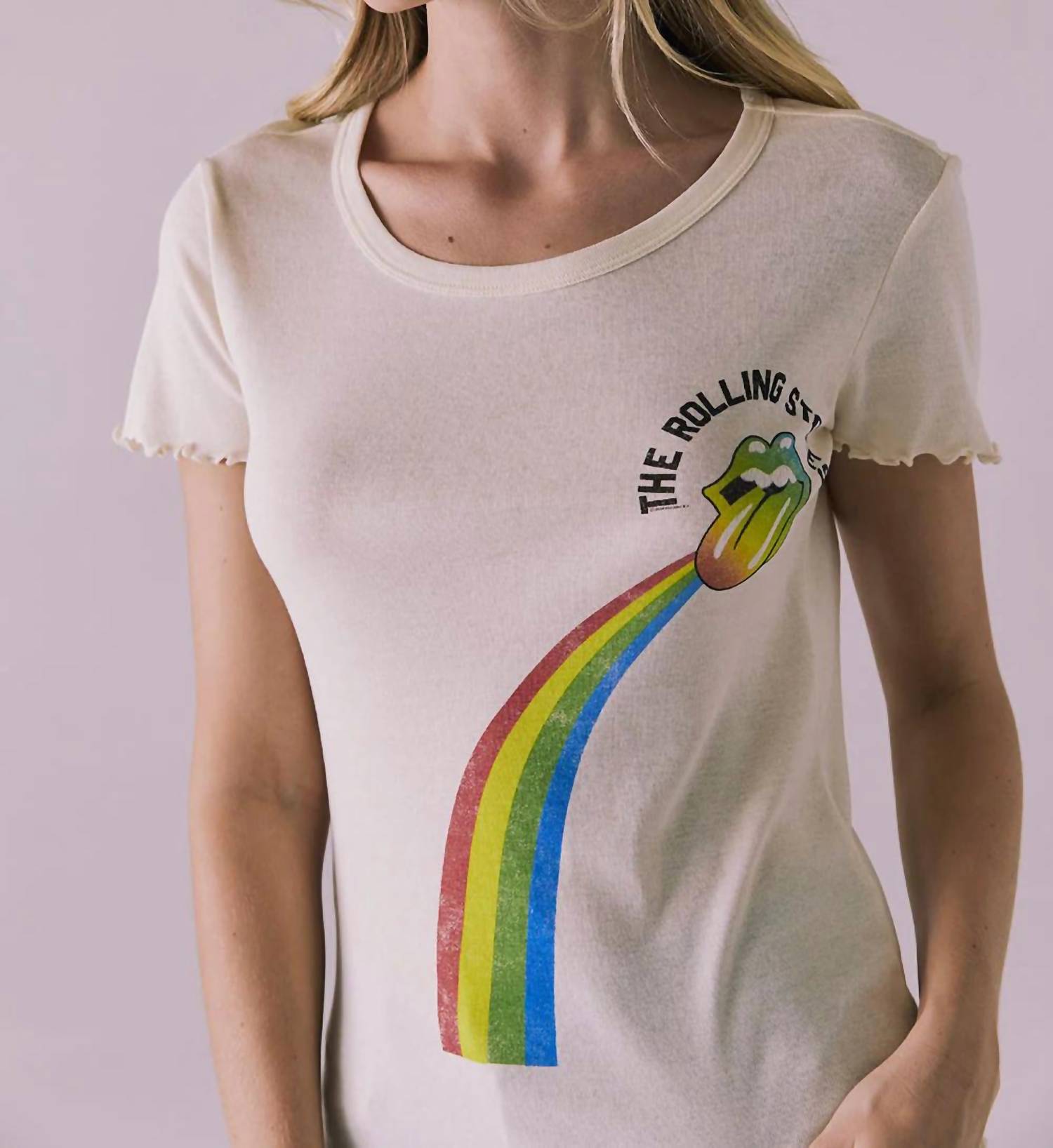 Chaser Rolling Stones Rainbow Tee in off white - women's t-shirt - detail view