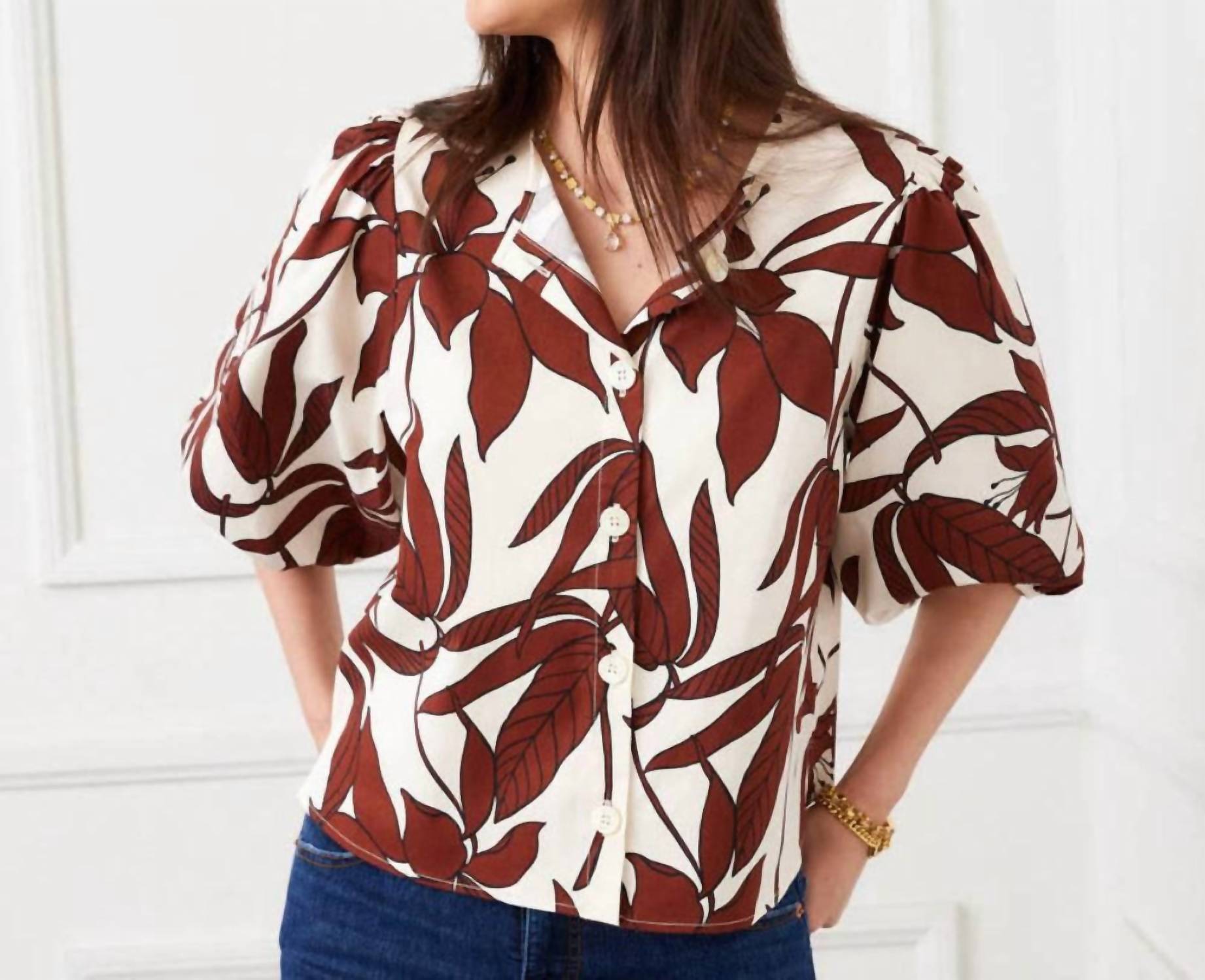 Karen Kane - Puff Sleeve Button-Front Top