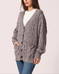 Minnie Rose - Cotton Cable Marbled V Neck Cardigan
