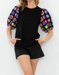 Thml - James Crochet Short Puff Sleeves Top: THML