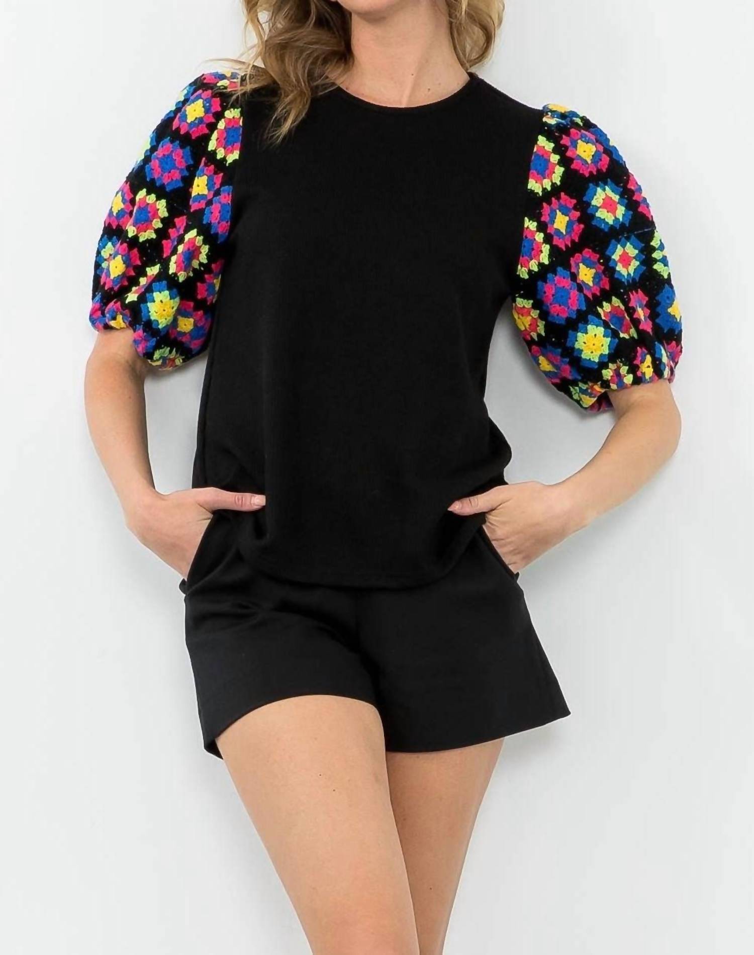 Thml - James Crochet Short Puff Sleeves Top: THML
