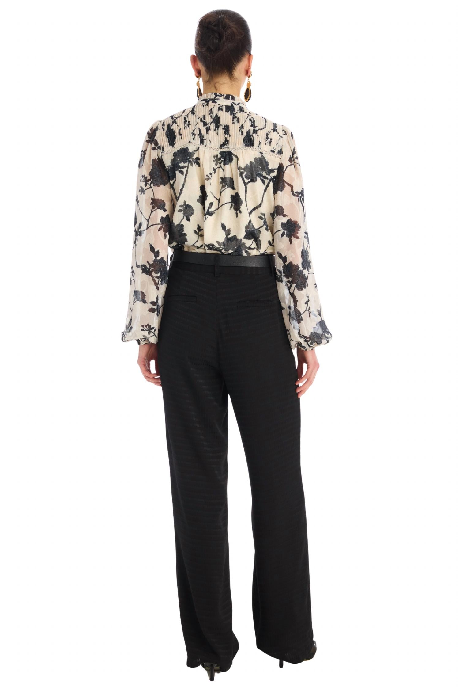 ALLISON NEW YORK Monica Button Down Blouse in ivory black - women's shirt - detail view